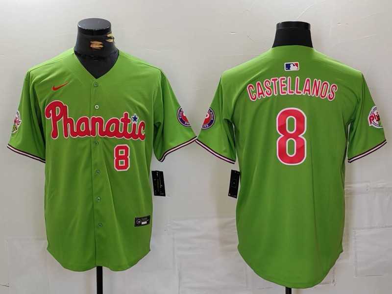 Men%27s Philadelphia Phillies #8 Nick Castellanos Number Green With Patch Stitched Cool Base Nike Jersey